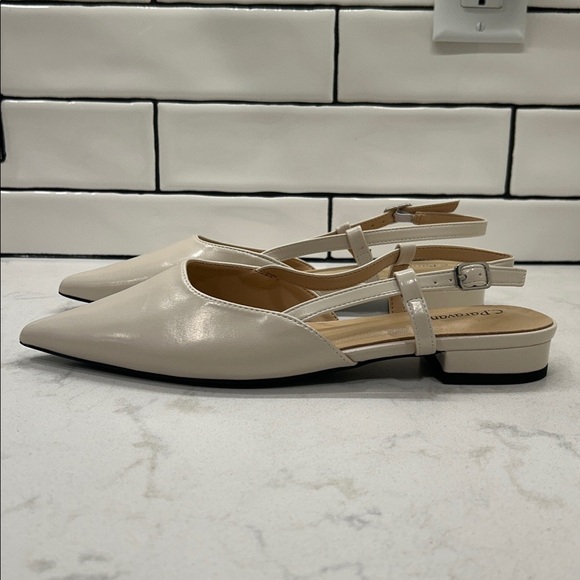 C.Paravano Sleek Slingback Flat (Freya)Taupe 39 1/2 Pointed Toe Adjustable Strap - Picture 6 of 16